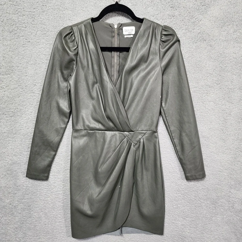 Saylor Dress Womens Small Gray Veronicka‎ Faux Leather Mini Cocktail Party